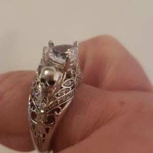 Skull engagement ring size 8 heart stone cz